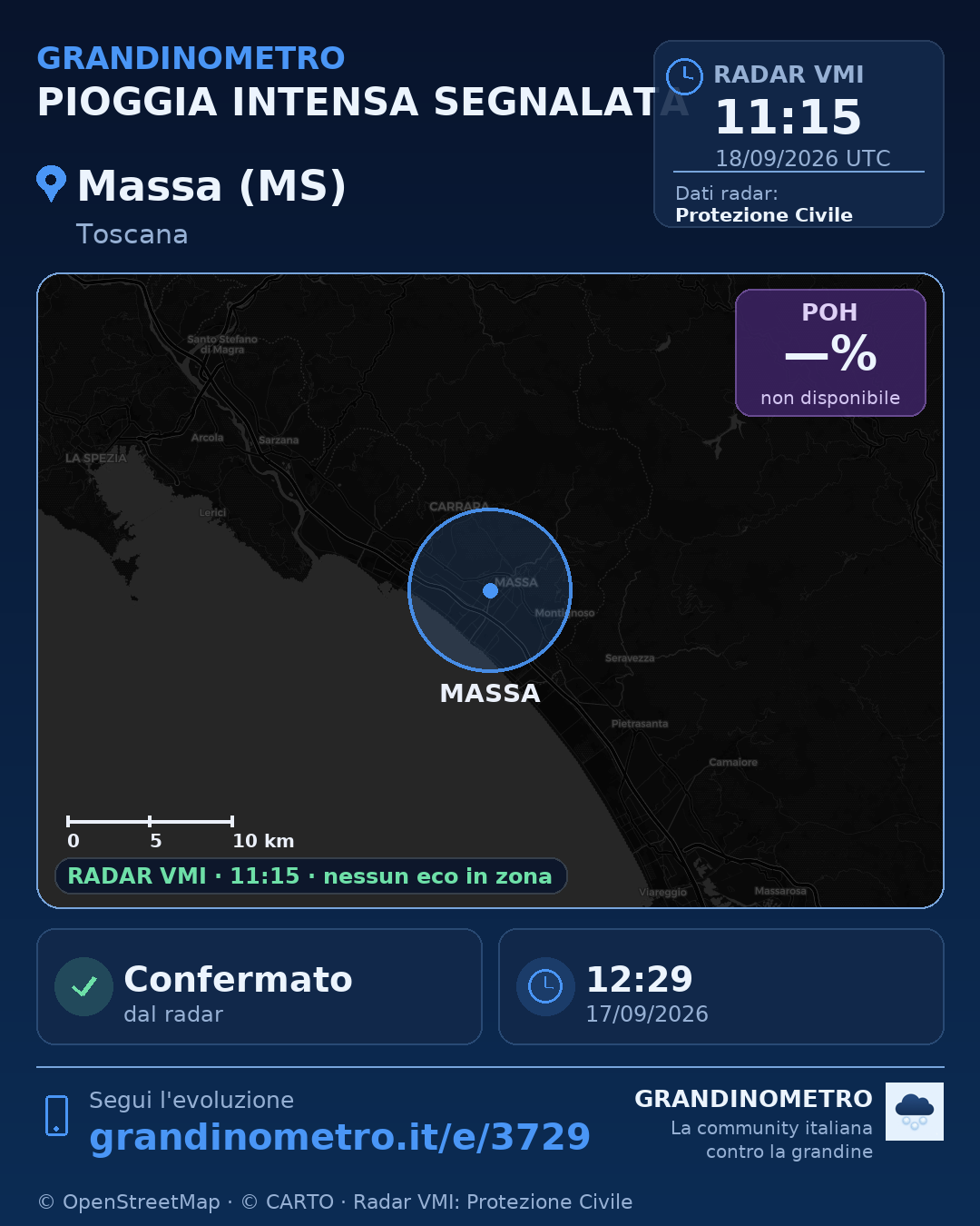 Mappa dell'evento: pioggia intensa a Massa (MS)