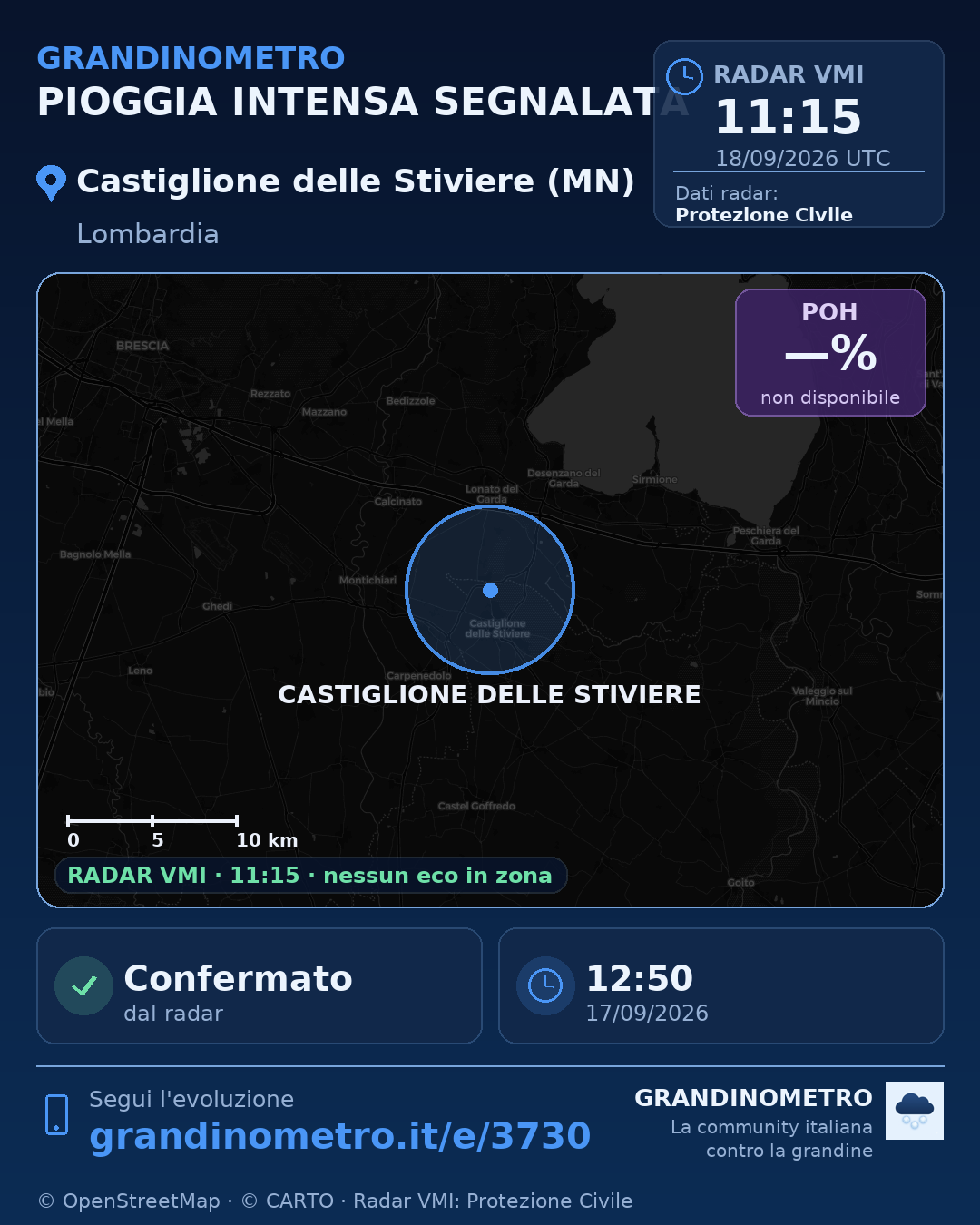 Mappa dell'evento: pioggia intensa a Castiglione delle Stiviere (MN)