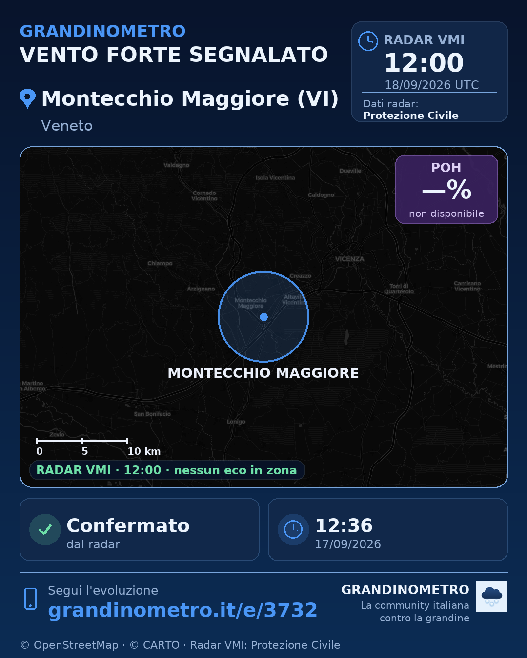 Mappa dell'evento: vento forte a Montecchio Maggiore (VI)