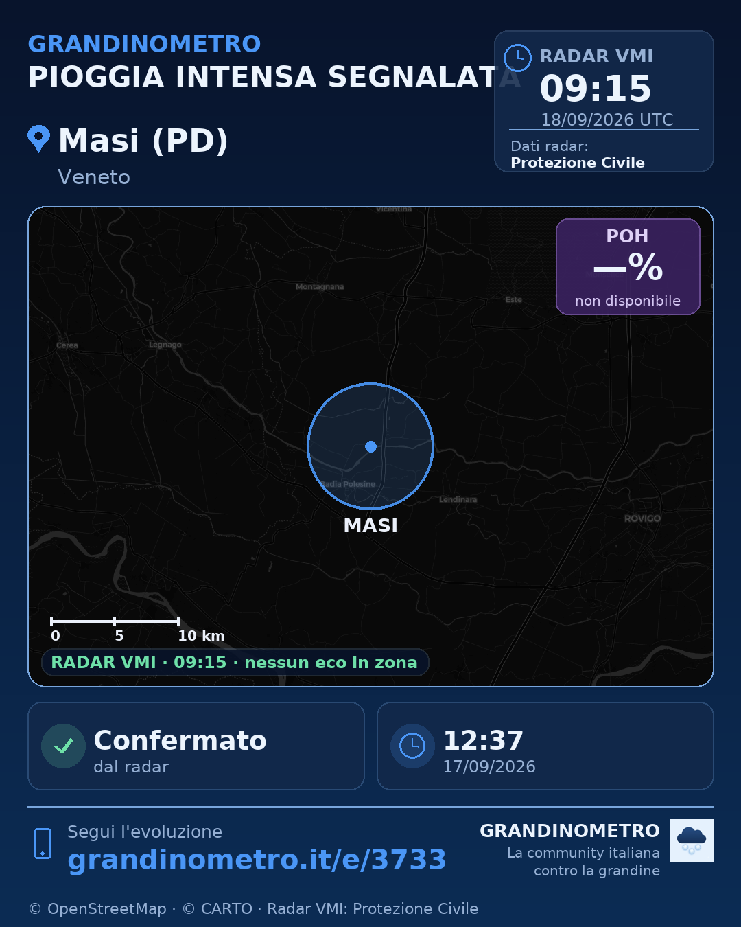 Mappa dell'evento: pioggia intensa a Masi (PD)