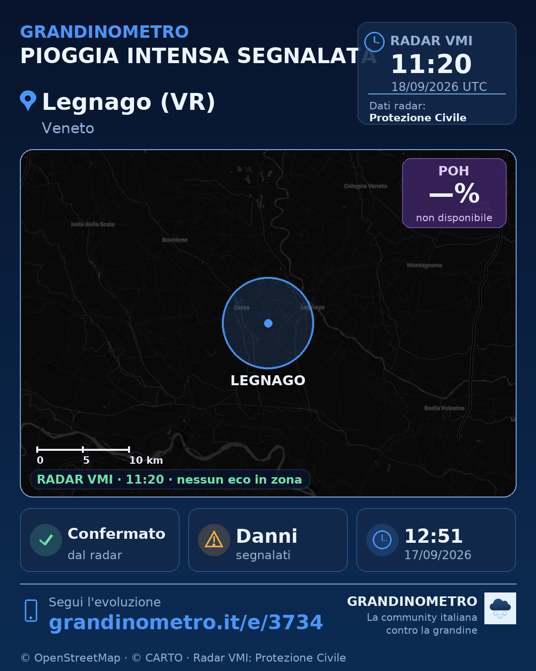 Mappa dell'evento: pioggia intensa a Legnago (VR)