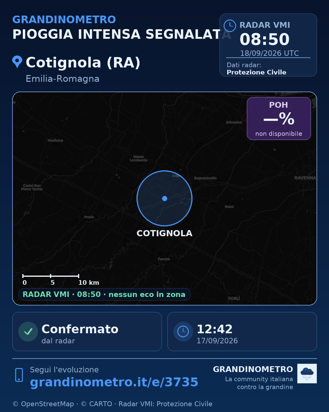 Mappa dell'evento: pioggia intensa a Cotignola (RA)