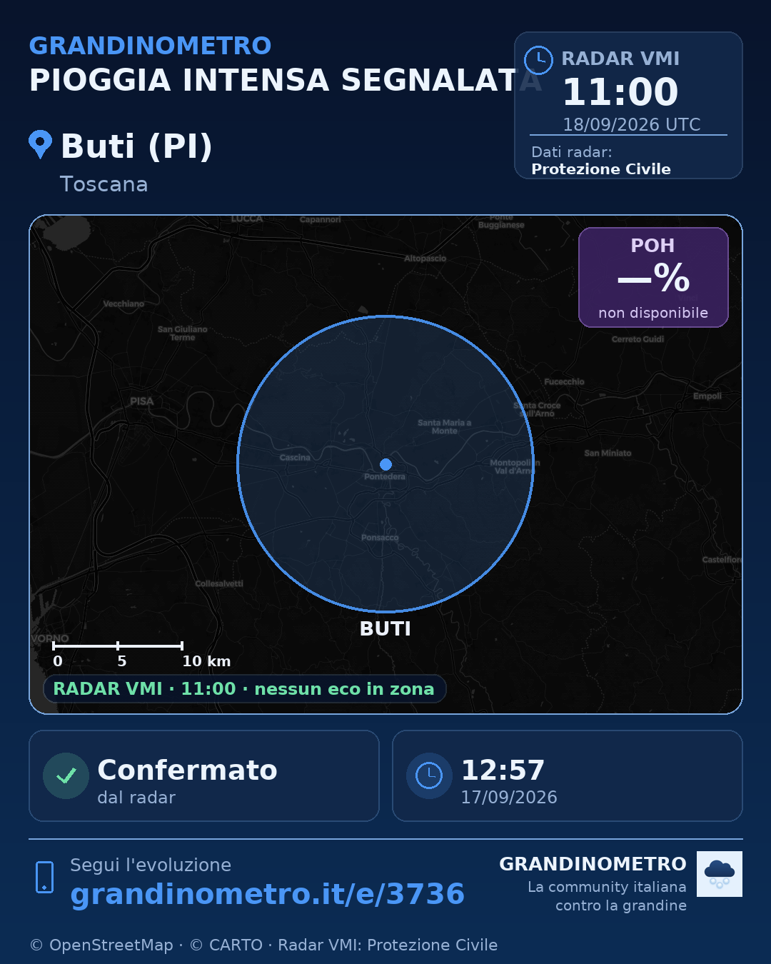 Mappa dell'evento: pioggia intensa a Buti (PI)