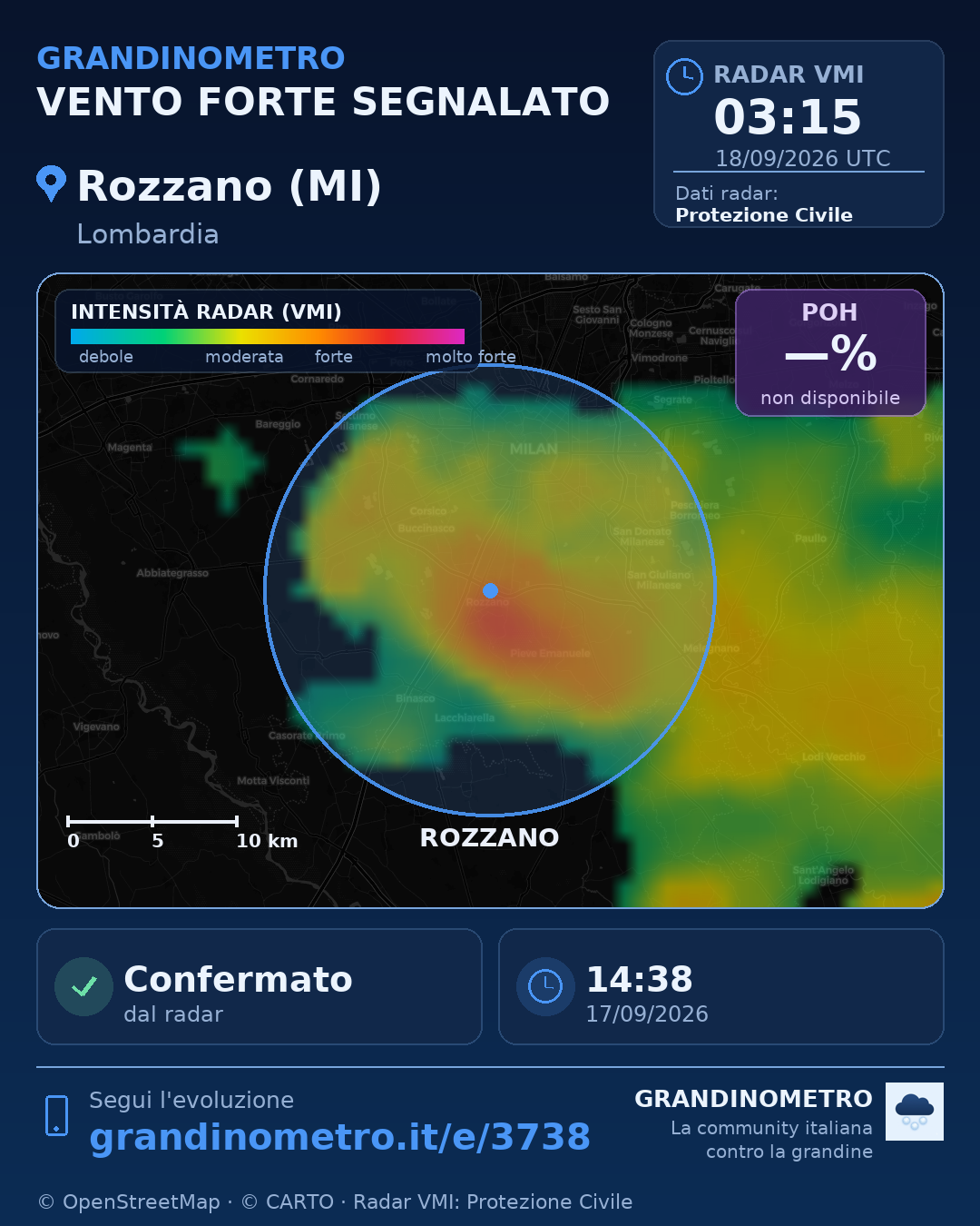 Mappa dell'evento: vento forte a Rozzano (MI)