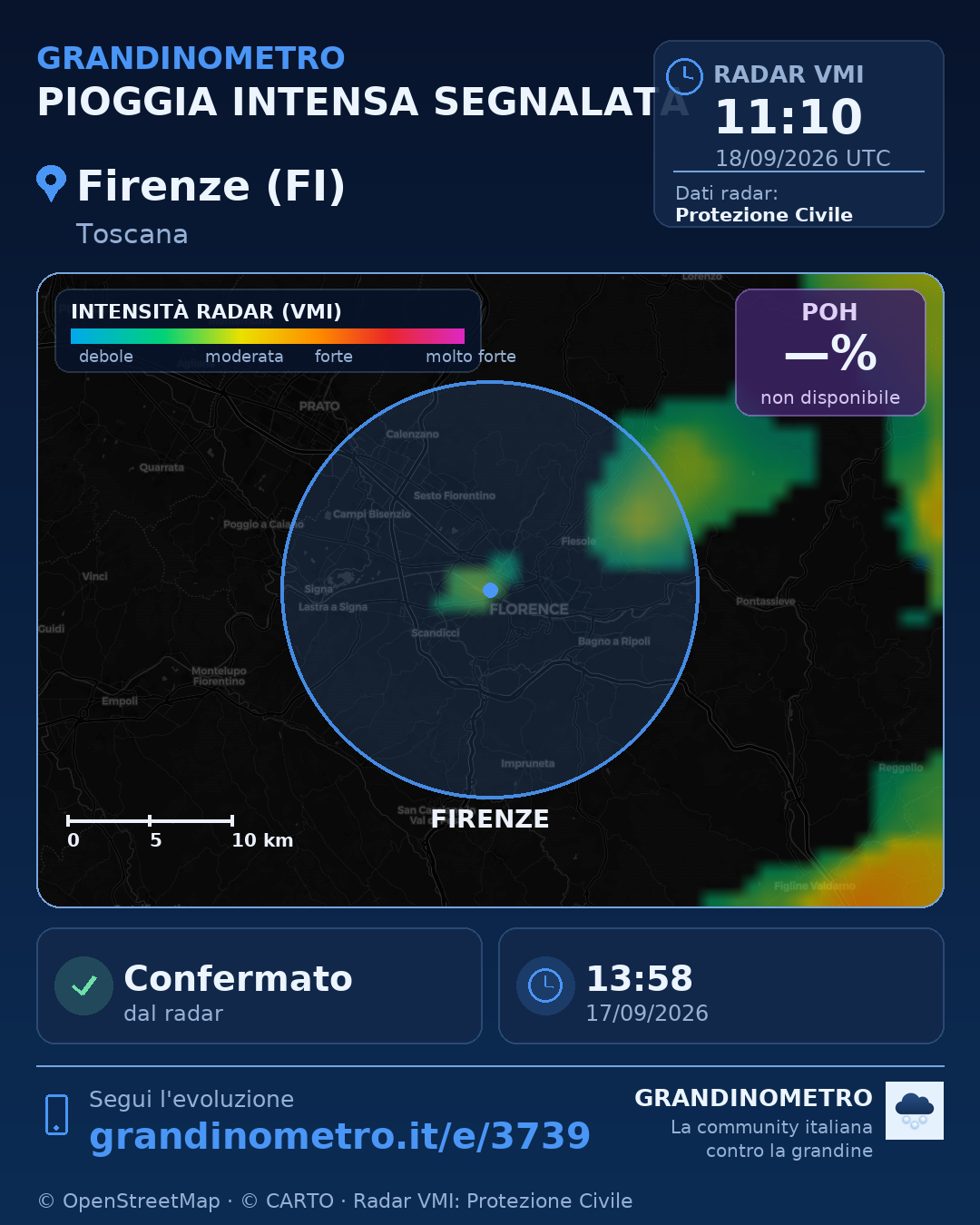 Mappa dell'evento: pioggia intensa a Firenze (FI)