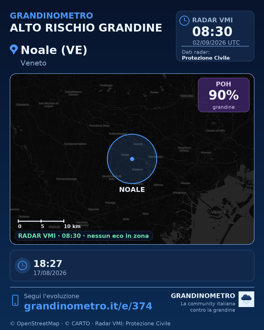Mappa dell'evento: grandine a Noale (VE)