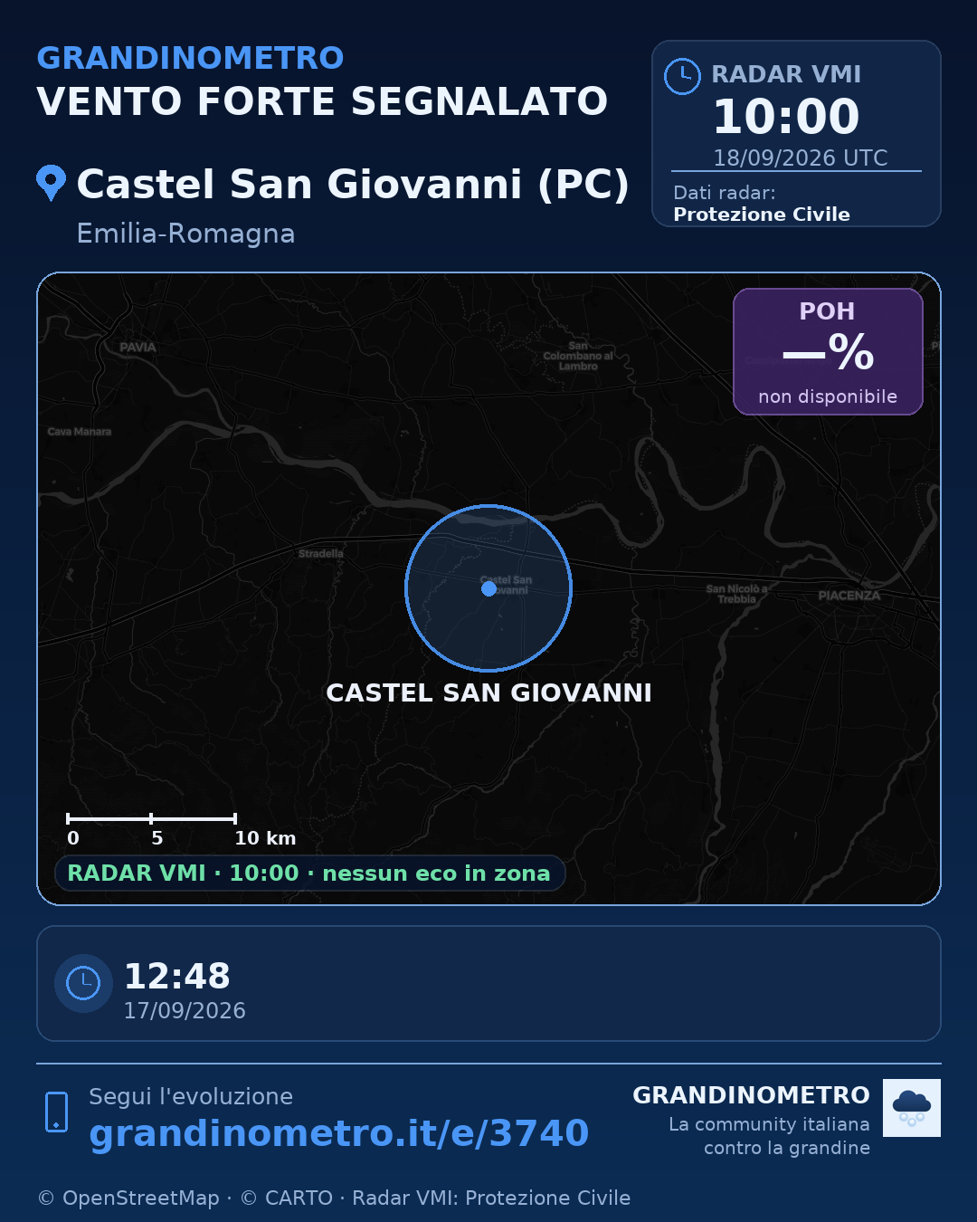 Mappa dell'evento: vento forte a Castel San Giovanni (PC)