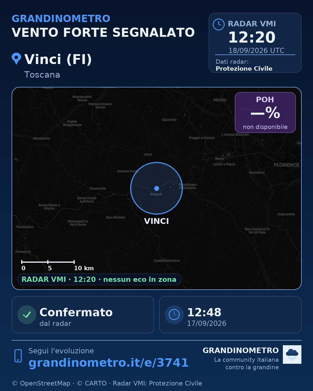 Mappa dell'evento: vento forte a Vinci (FI)
