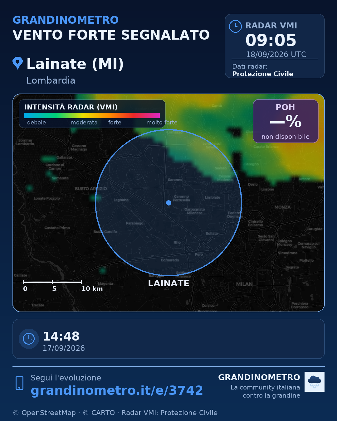Mappa dell'evento: vento forte a Lainate (MI)