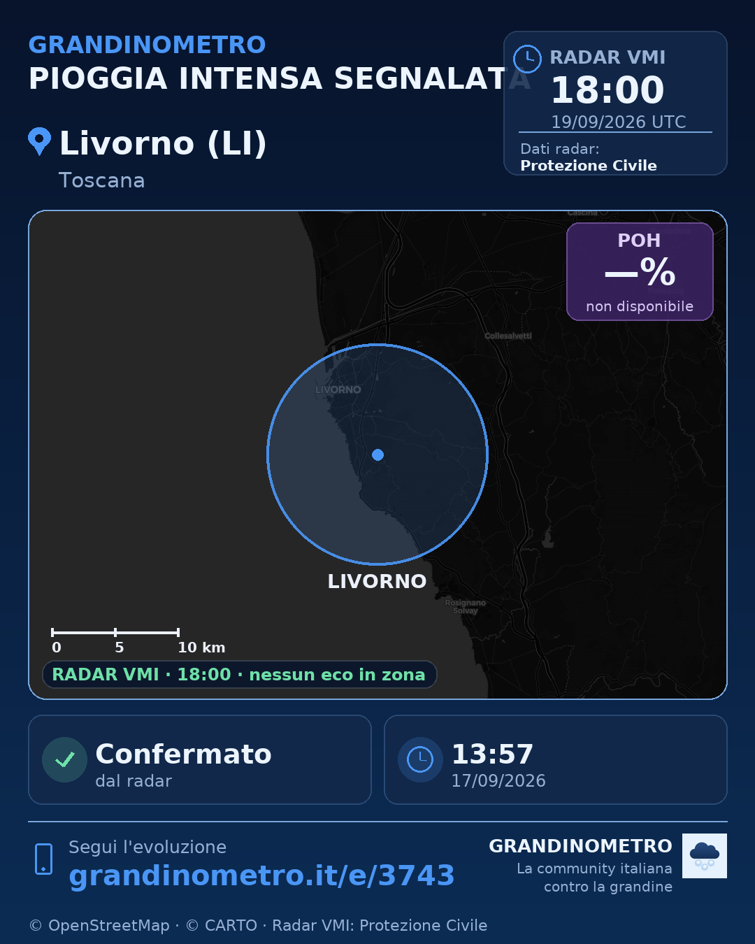 Mappa dell'evento: pioggia intensa a Livorno (LI)