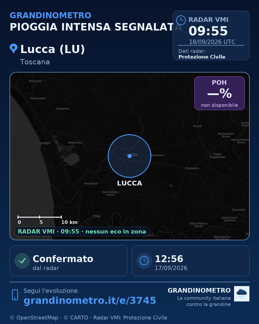 Mappa dell'evento: pioggia intensa a Lucca (LU)