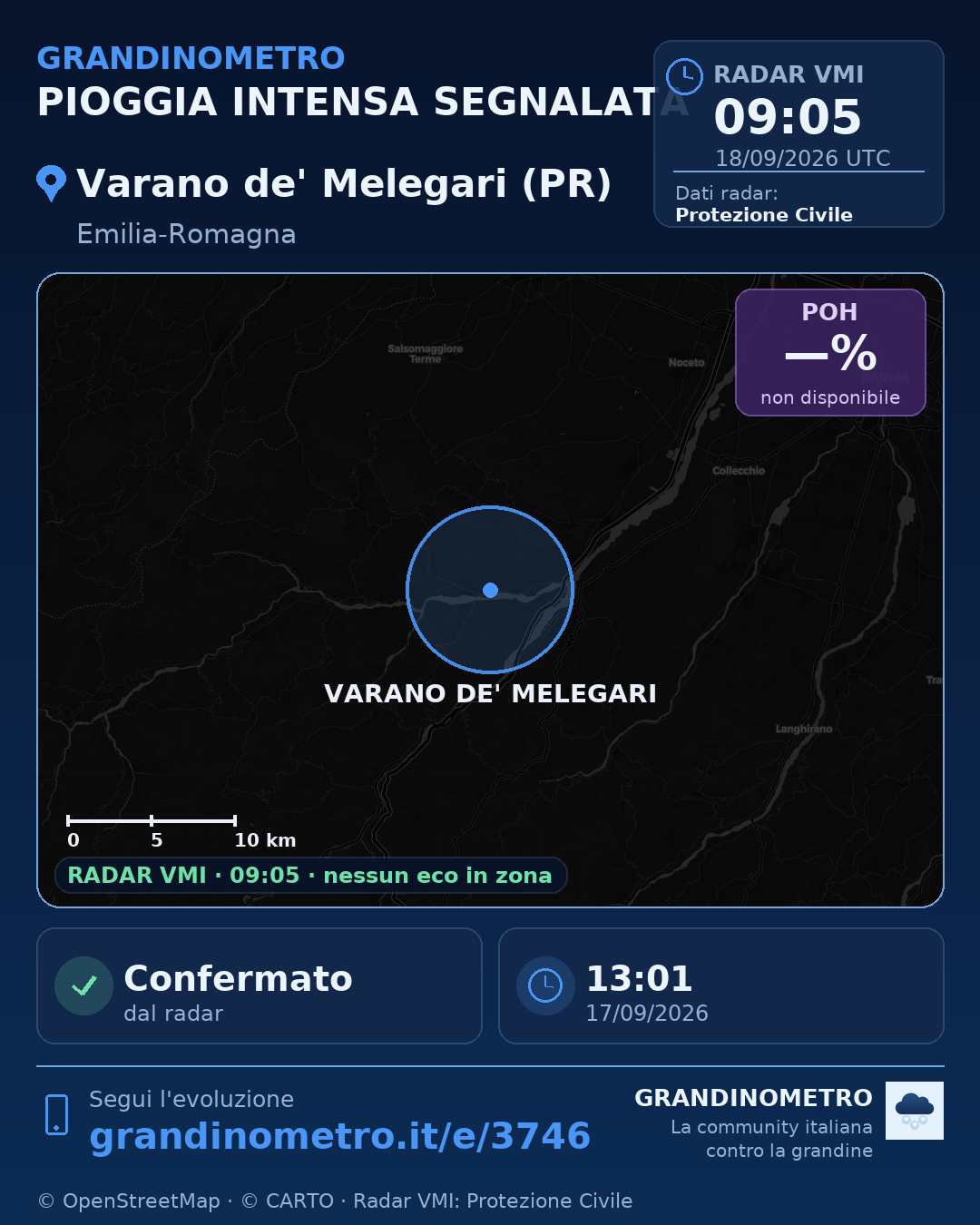 Mappa dell'evento: pioggia intensa a Varano de' Melegari (PR)