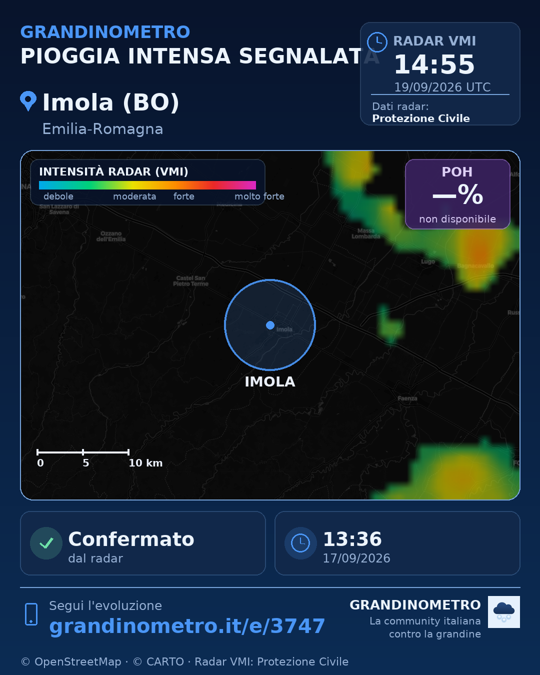 Mappa dell'evento: pioggia intensa a Imola (BO)