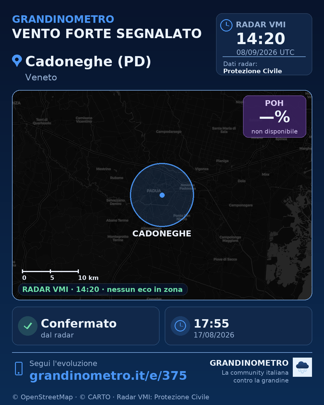 Mappa dell'evento: vento forte a Cadoneghe (PD)