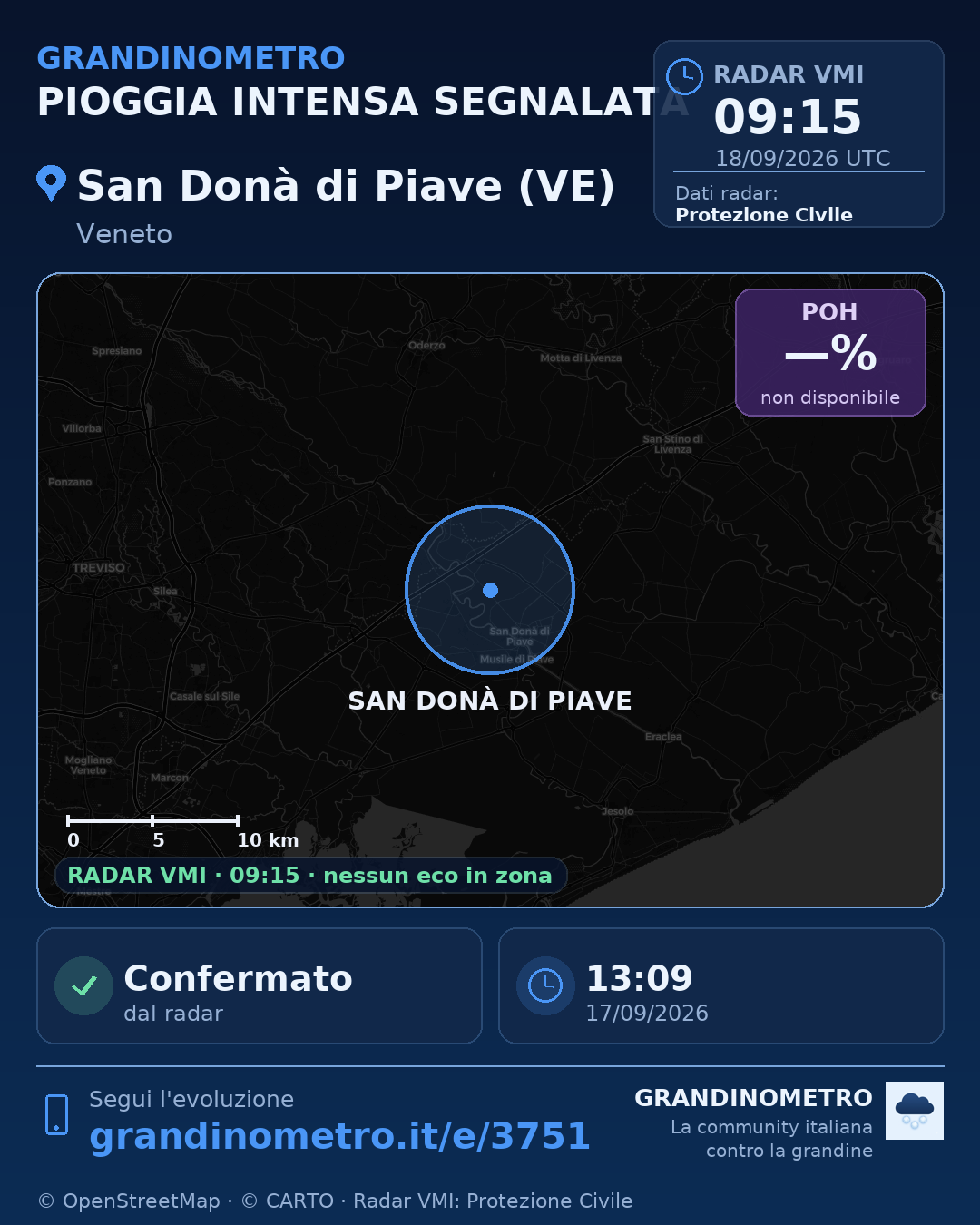Mappa dell'evento: pioggia intensa a San Donà di Piave (VE)