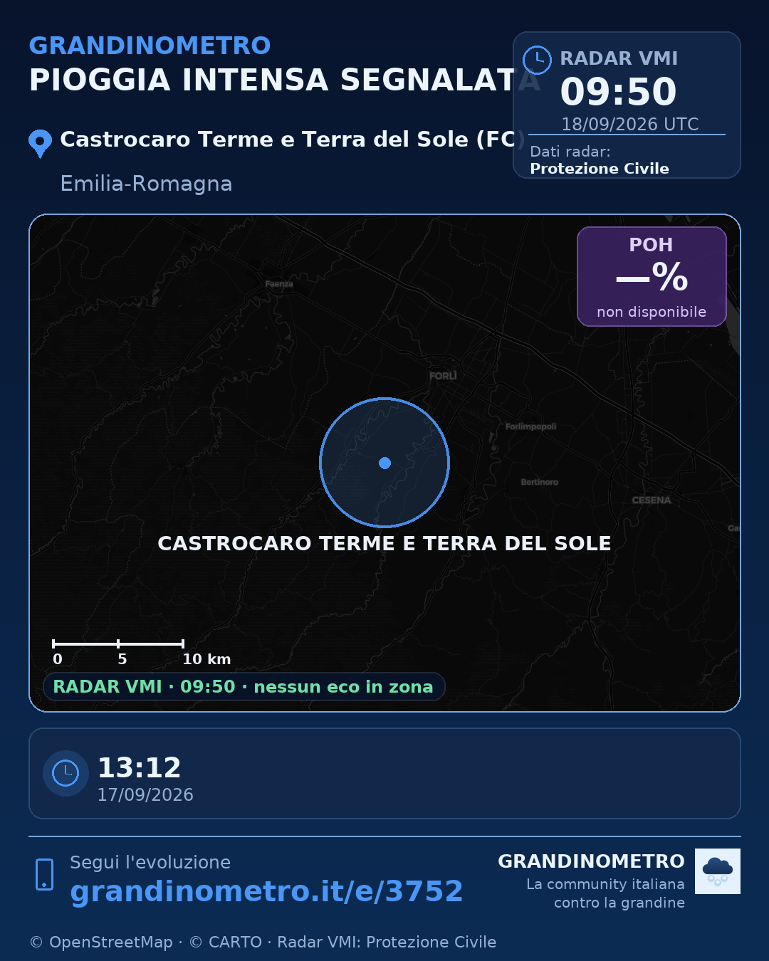 Mappa dell'evento: pioggia intensa a Castrocaro Terme e Terra del Sole (FC)