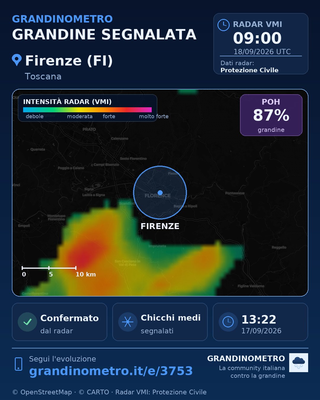 Mappa dell'evento: grandine a Firenze (FI)