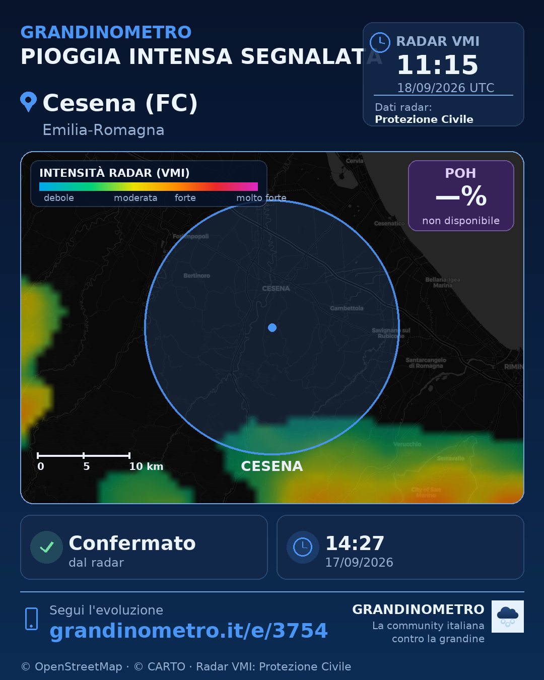 Mappa dell'evento: pioggia intensa a Cesena (FC)