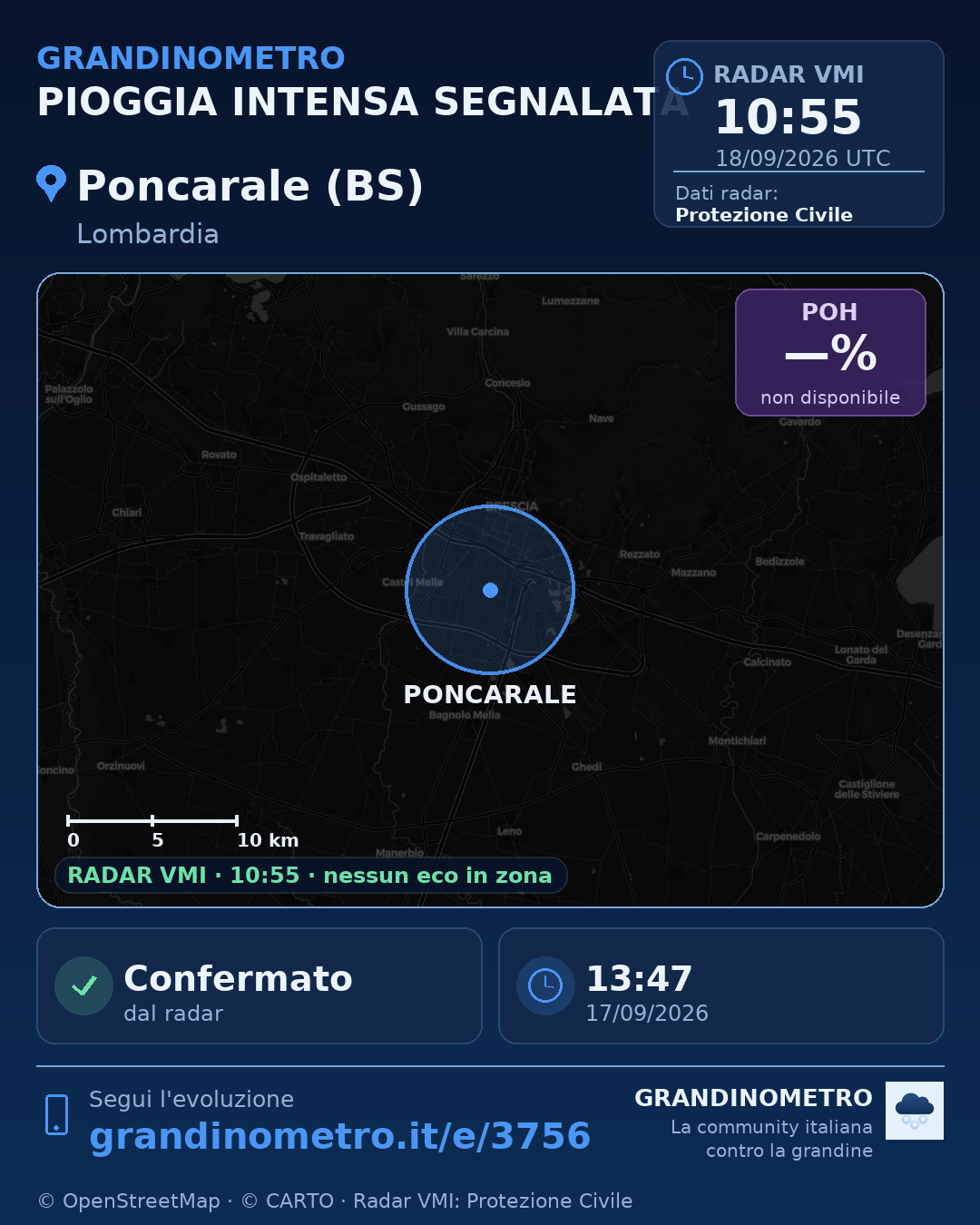 Mappa dell'evento: pioggia intensa a Poncarale (BS)