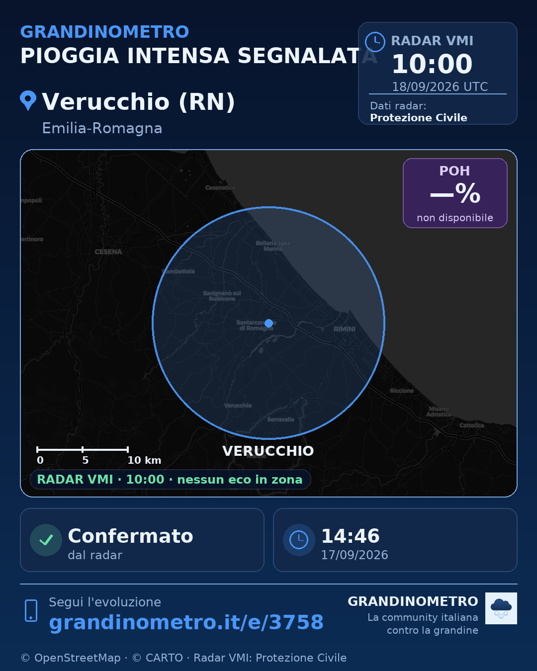 Mappa dell'evento: pioggia intensa a Verucchio (RN)