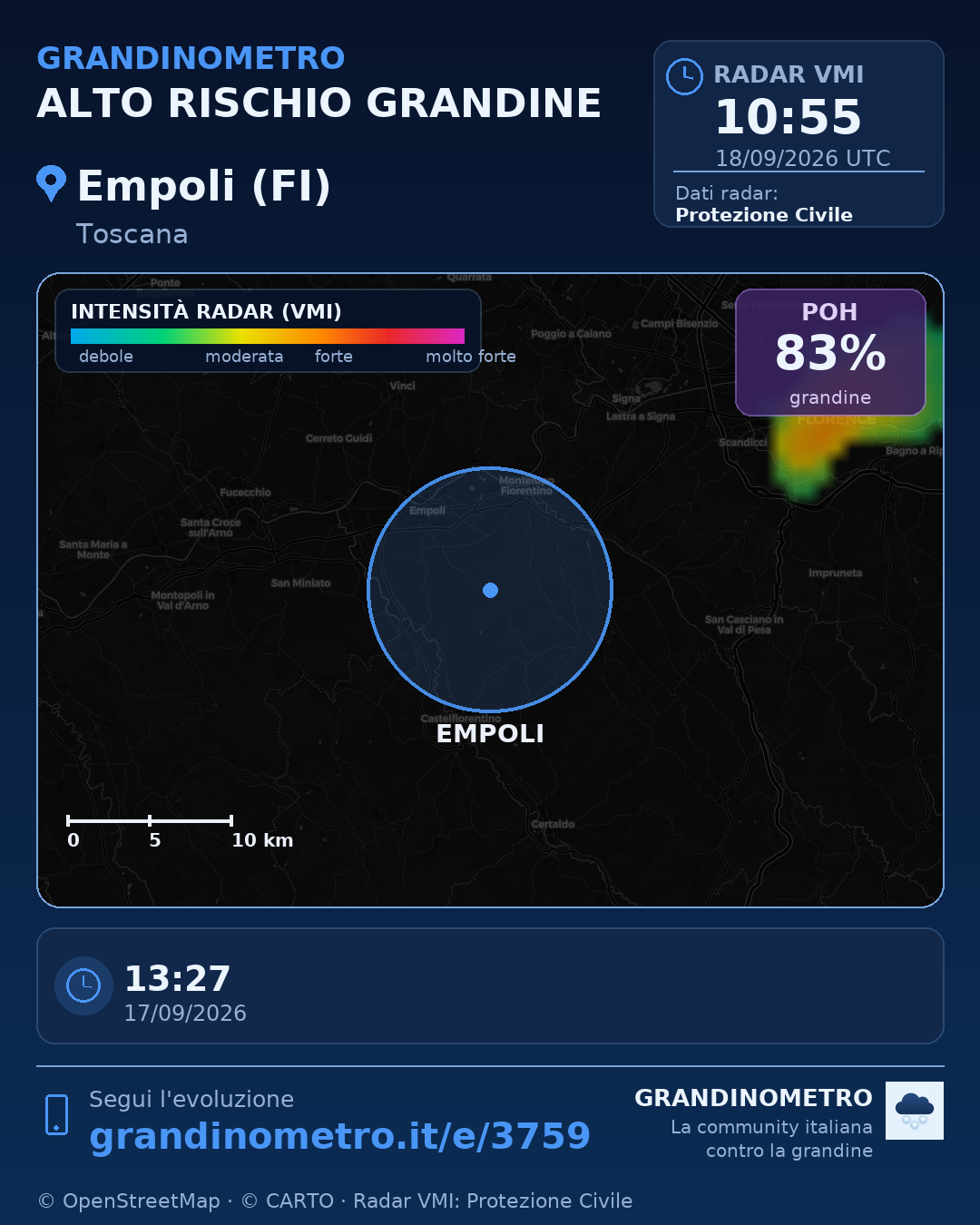 Mappa dell'evento: grandine a Empoli (FI)