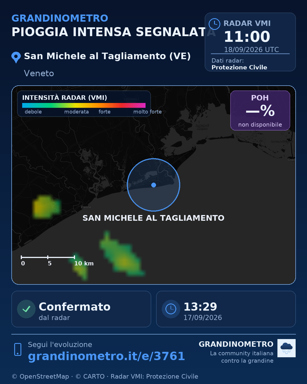 Mappa dell'evento: pioggia intensa a San Michele al Tagliamento (VE)
