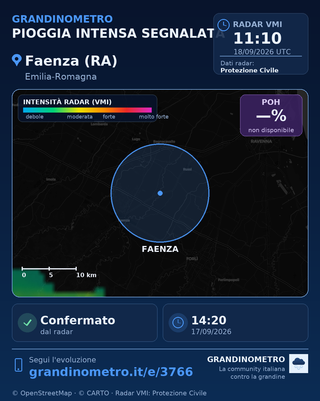 Mappa dell'evento: pioggia intensa a Faenza (RA)