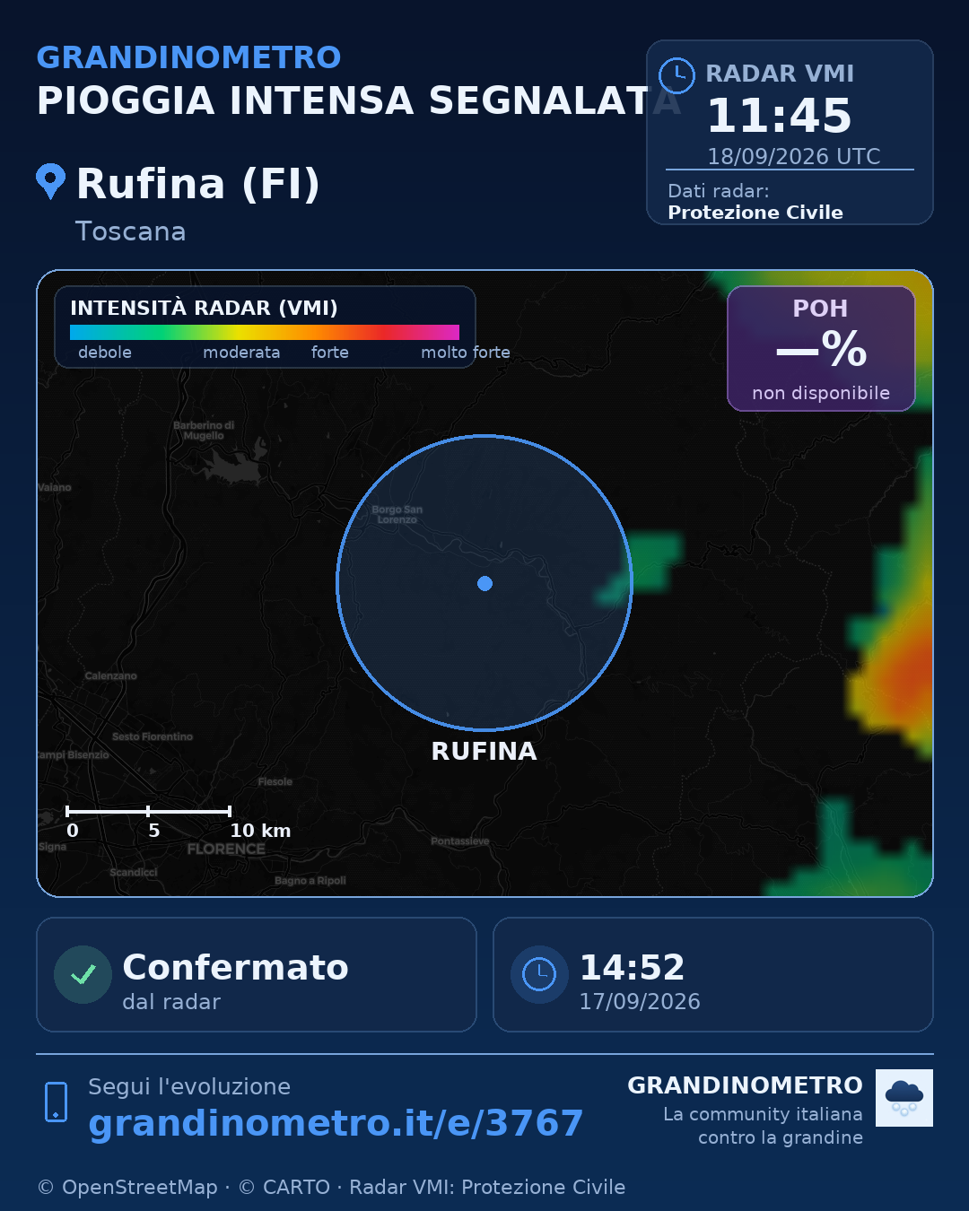 Mappa dell'evento: pioggia intensa a Rufina (FI)