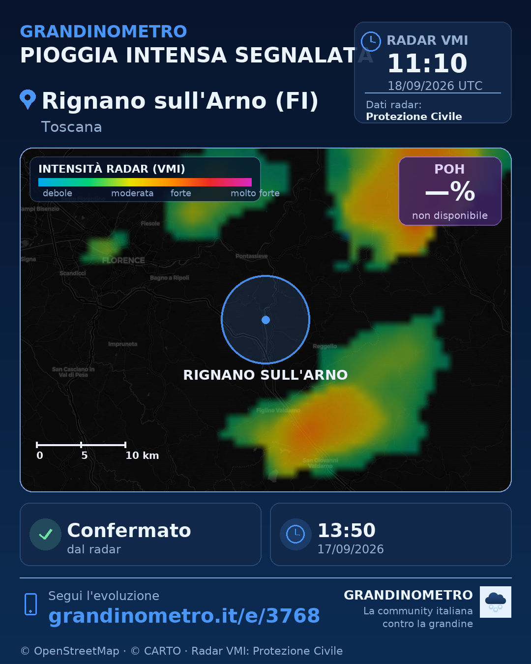 Mappa dell'evento: pioggia intensa a Rignano sull'Arno (FI)