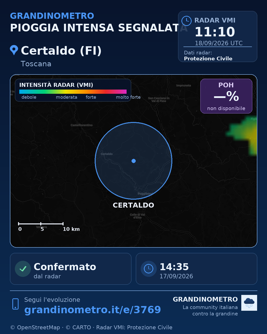 Mappa dell'evento: pioggia intensa a Certaldo (FI)