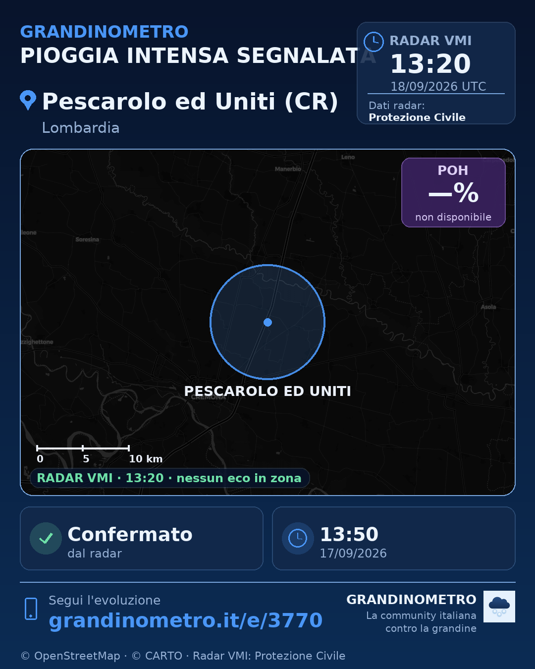 Mappa dell'evento: pioggia intensa a Pescarolo ed Uniti (CR)