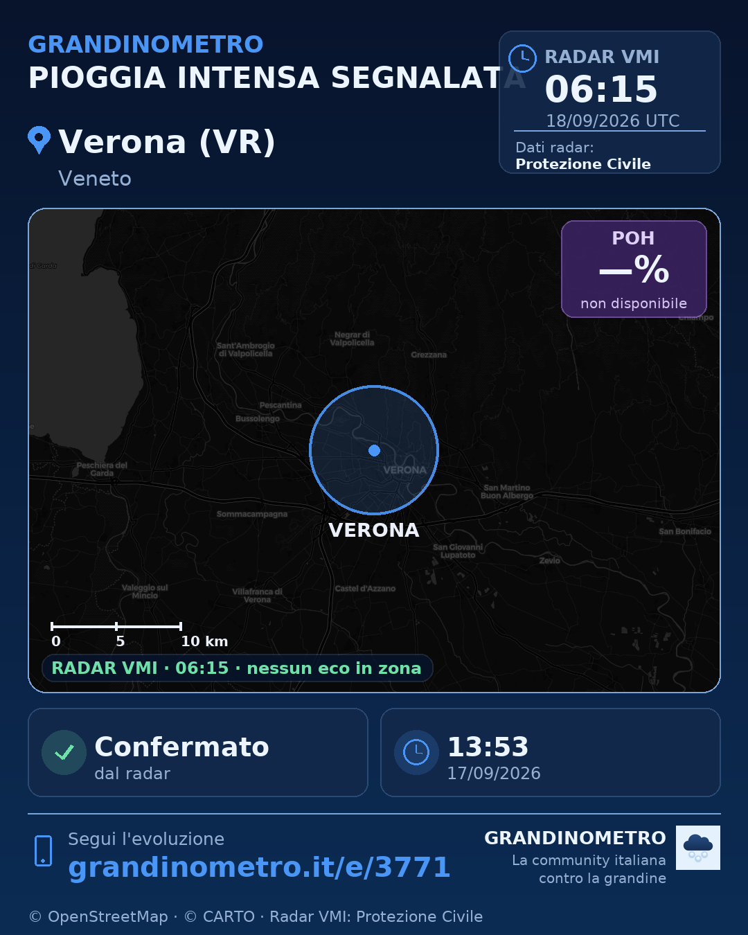 Mappa dell'evento: pioggia intensa a Verona (VR)