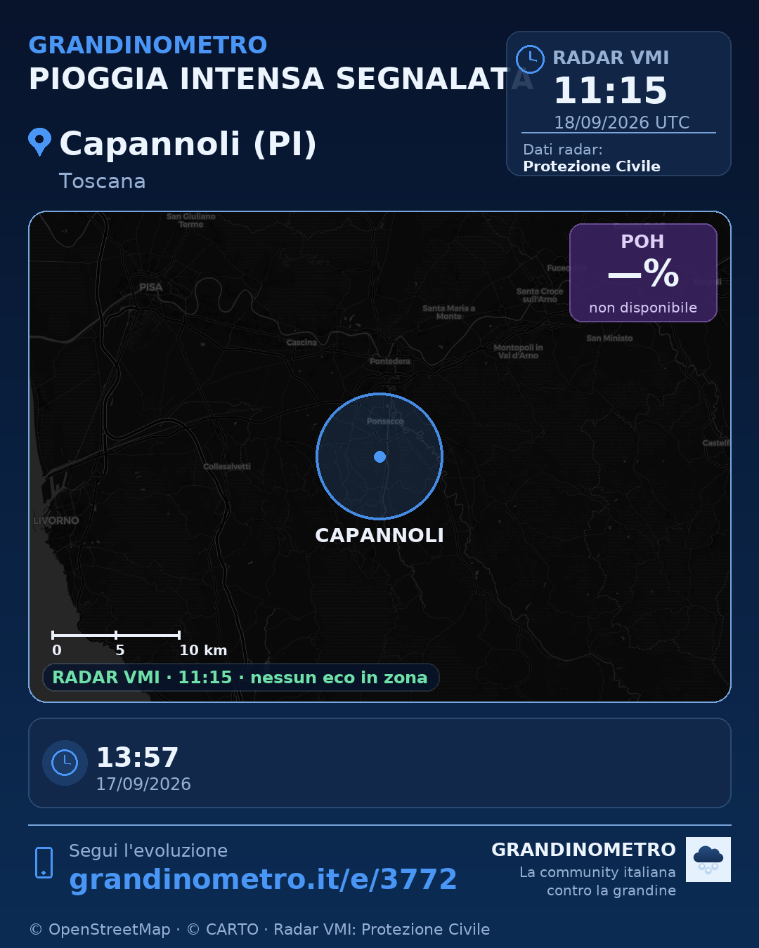 Mappa dell'evento: pioggia intensa a Capannoli (PI)