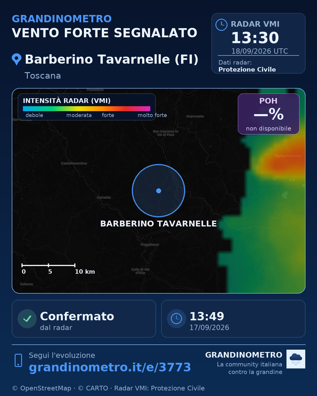 Mappa dell'evento: vento forte a Barberino Tavarnelle (FI)