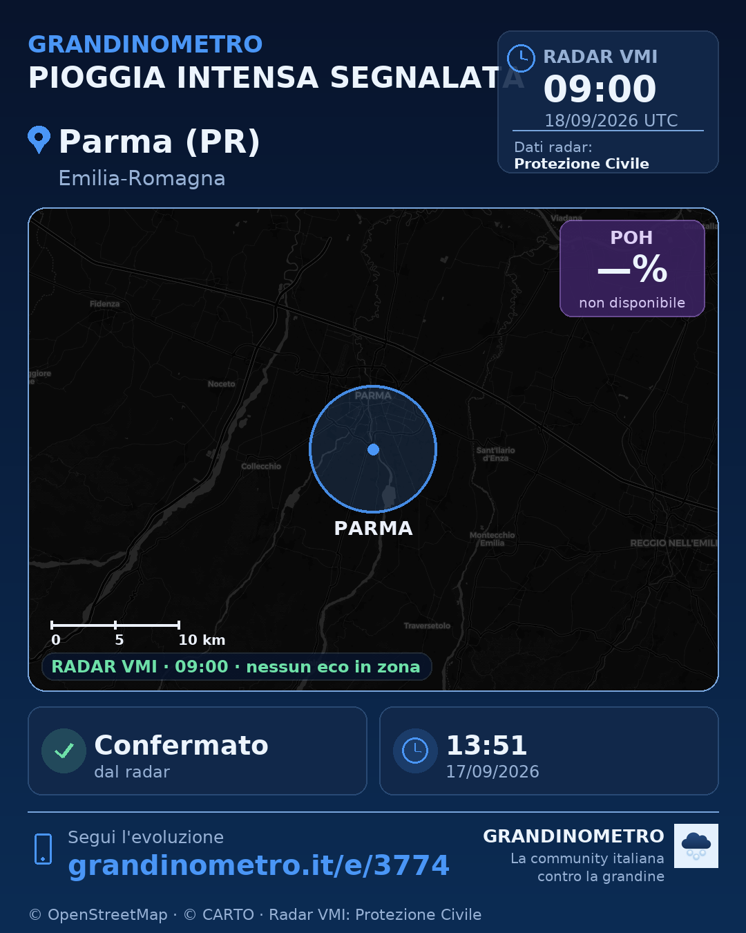 Mappa dell'evento: pioggia intensa a Parma (PR)
