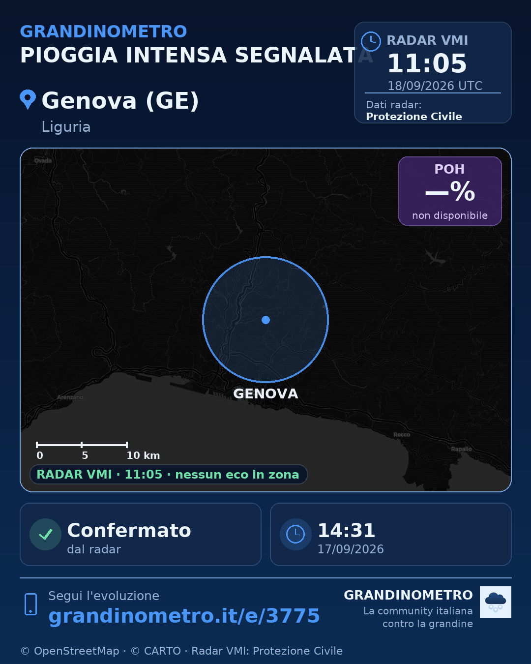 Mappa dell'evento: pioggia intensa a Genova (GE)