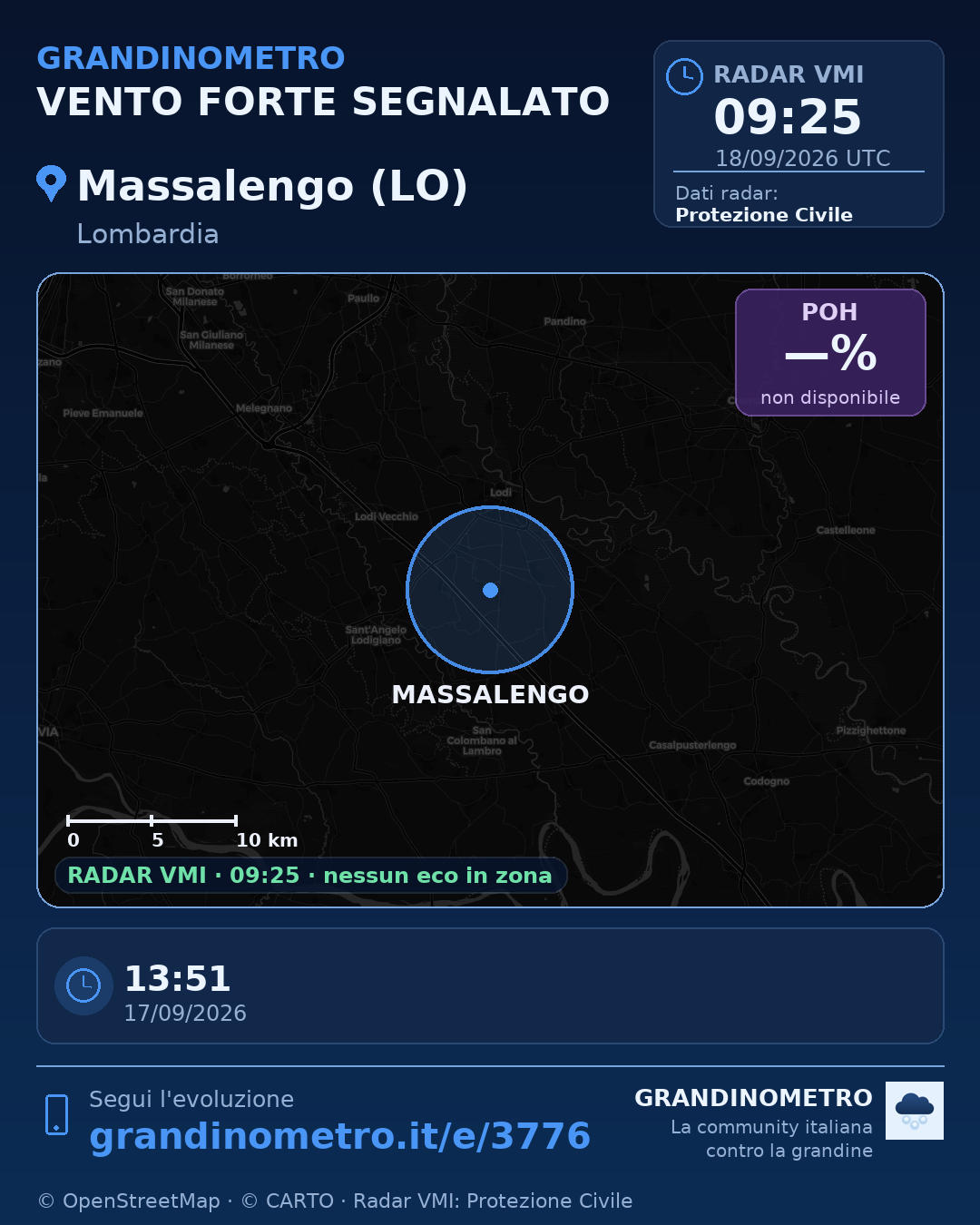 Mappa dell'evento: vento forte a Massalengo (LO)