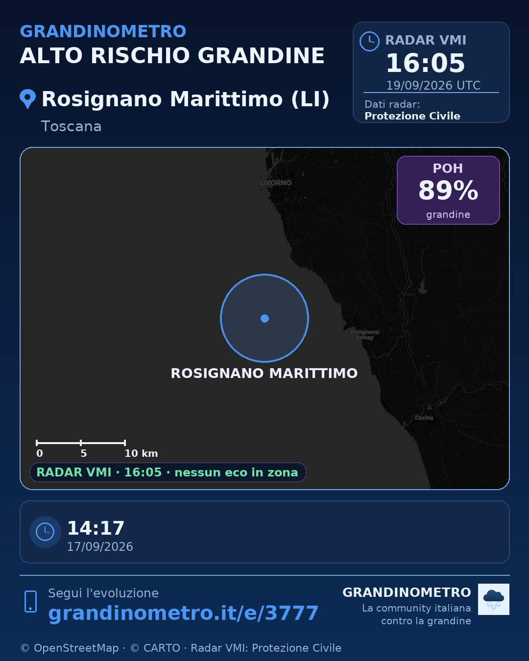 Mappa dell'evento: grandine a Rosignano Marittimo (LI)
