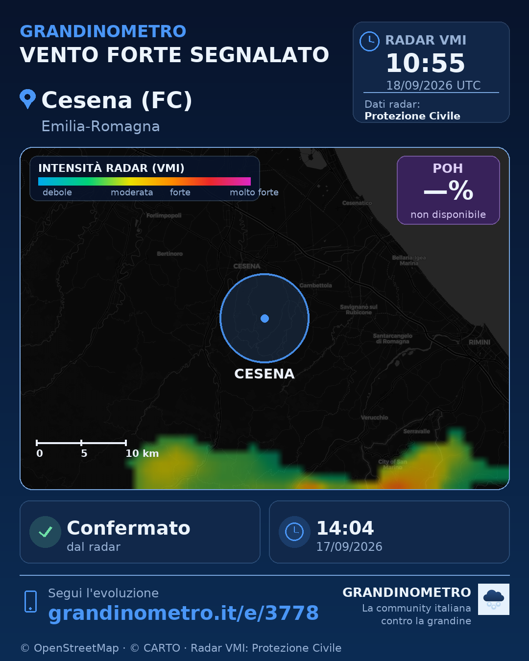 Mappa dell'evento: vento forte a Cesena (FC)