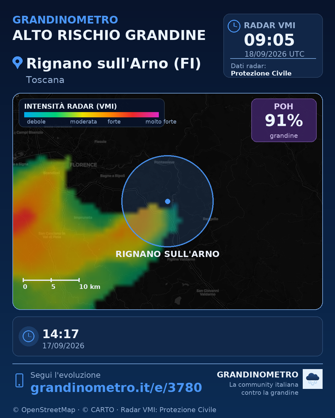 Mappa dell'evento: grandine a Rignano sull'Arno (FI)