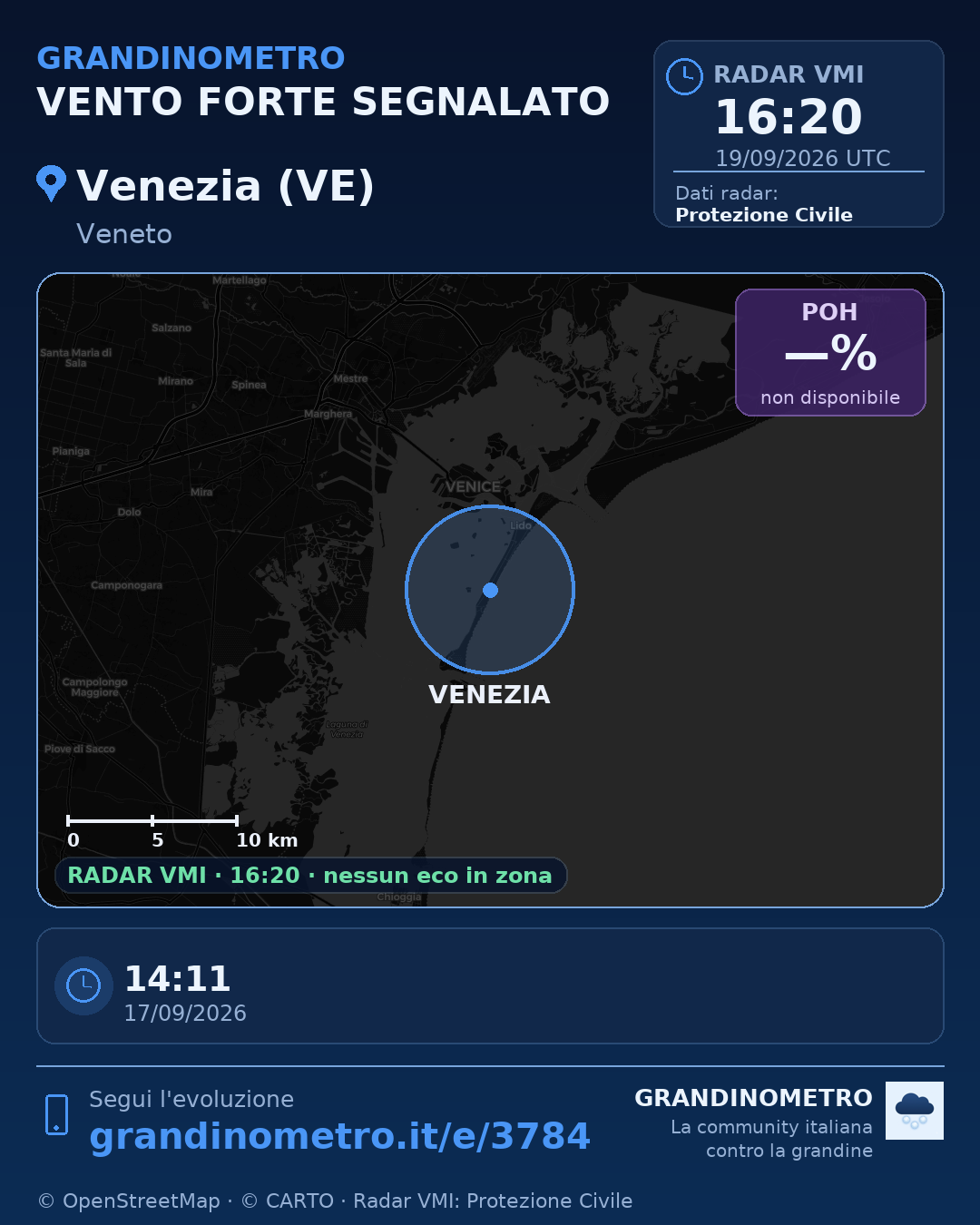 Mappa dell'evento: vento forte a Venezia (VE)
