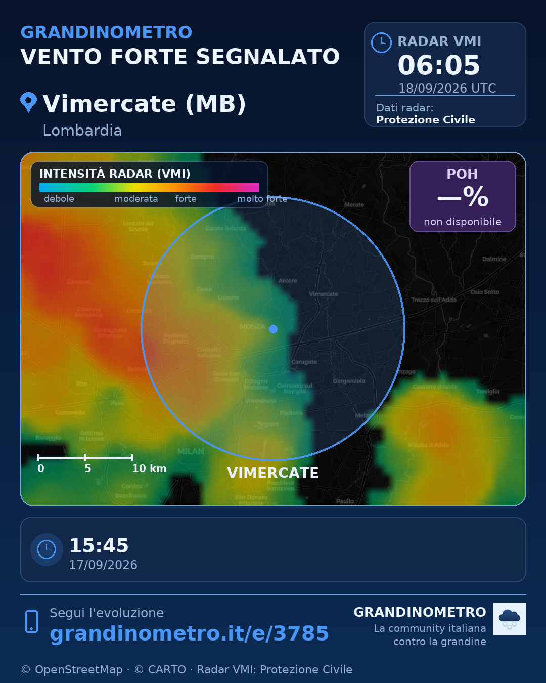 Mappa dell'evento: vento forte a Vimercate (MB)