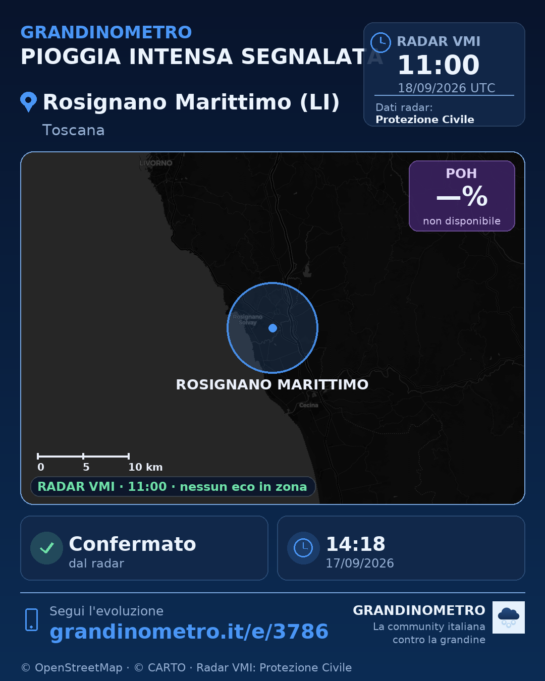 Mappa dell'evento: pioggia intensa a Rosignano Marittimo (LI)