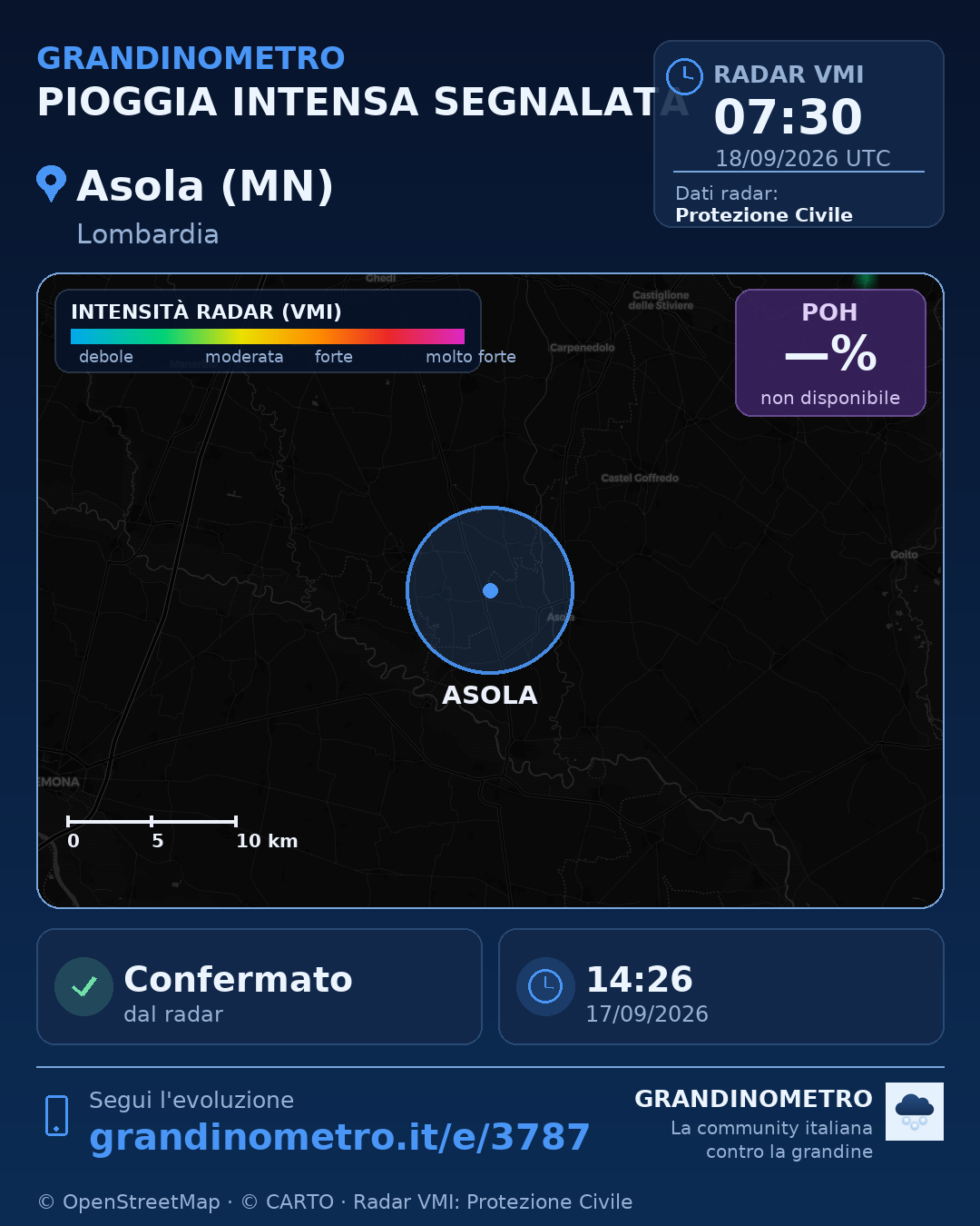 Mappa dell'evento: pioggia intensa ad Asola (MN)