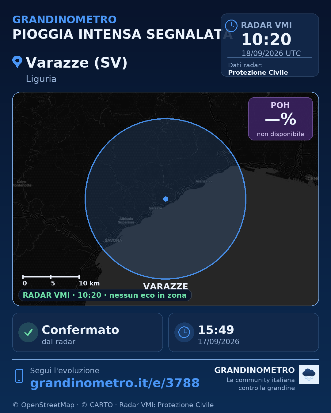 Mappa dell'evento: pioggia intensa a Varazze (SV)
