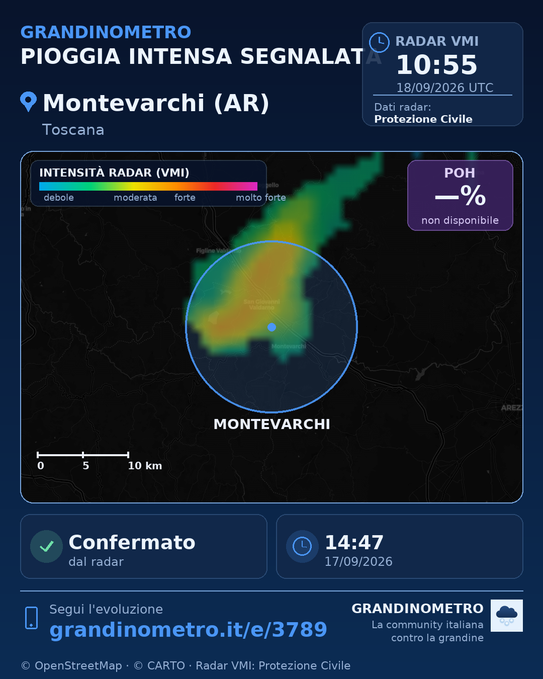 Mappa dell'evento: pioggia intensa a Montevarchi (AR)