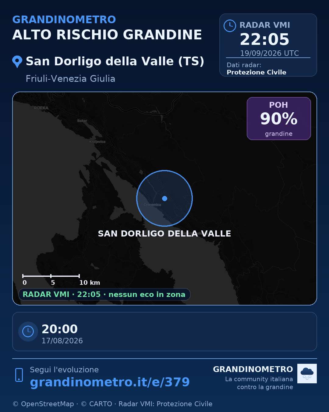 Mappa dell'evento: grandine a San Dorligo della Valle (TS)