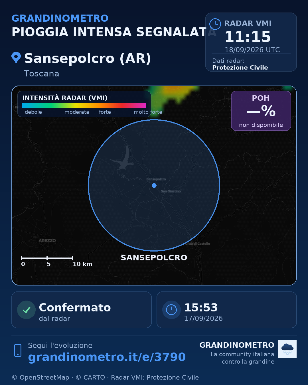 Mappa dell'evento: pioggia intensa a Sansepolcro (AR)
