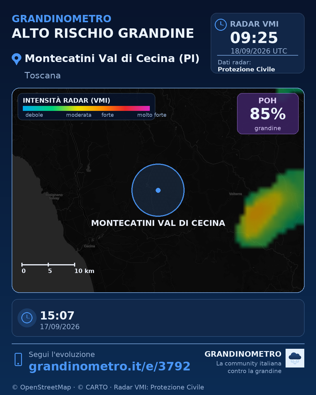 Mappa dell'evento: grandine a Montecatini Val di Cecina (PI)