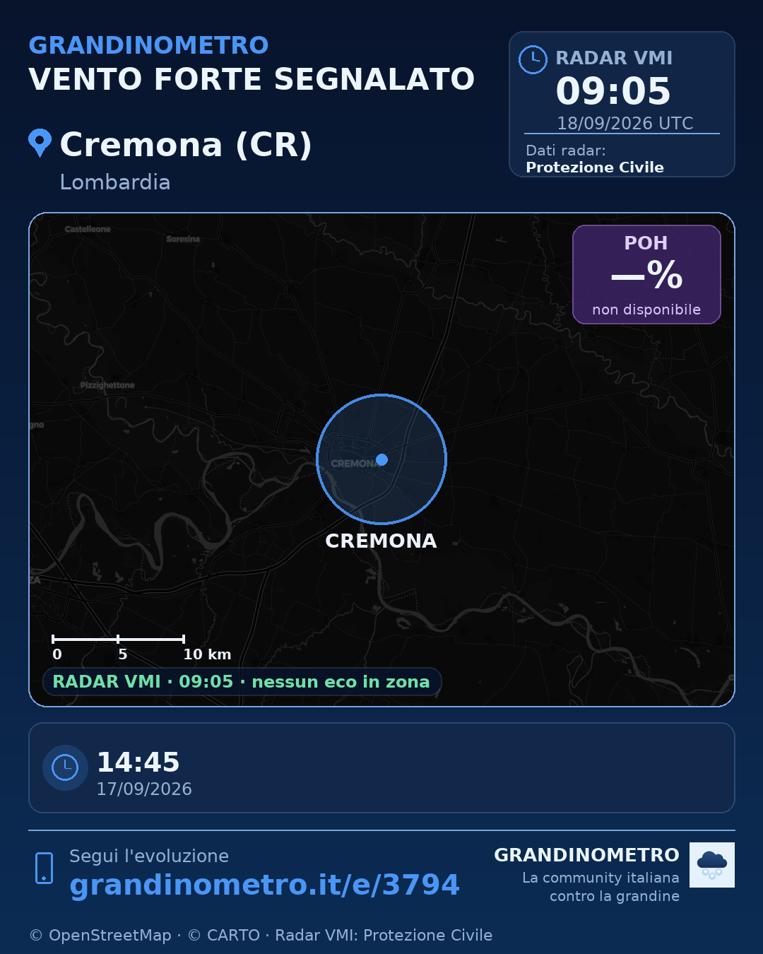 Mappa dell'evento: vento forte a Cremona (CR)
